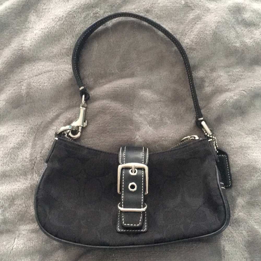 Coach black signature pattern bag with buckle